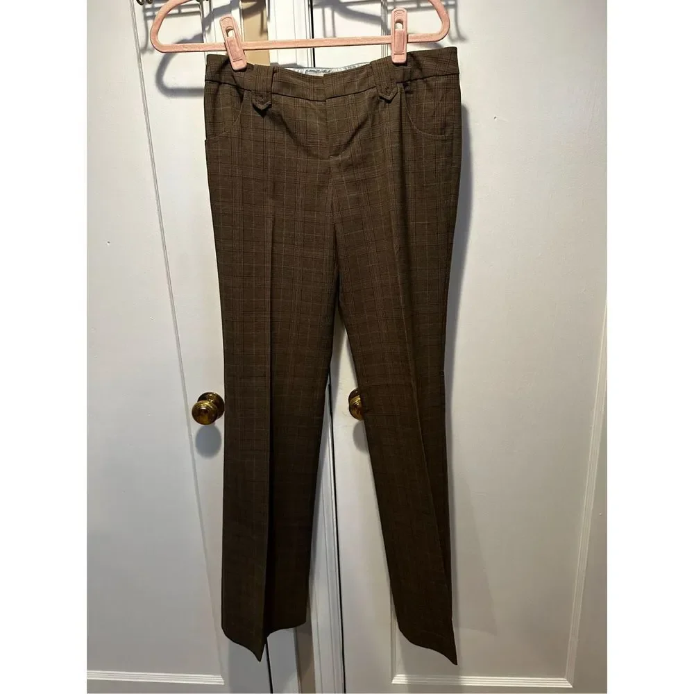 Guess Dress Pants Womens Size Small 26 Brown Plaid Stretch Wide Leg Low Rise Str